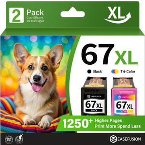 EaseFusion 67XL Ink Cartridges Black/Color Combo Pack Replacement for HP Ink 67 for 67XL HP Printer Ink Compatible with DeskJet 2855e 2755e 2700 4255e 4155e 4100 Envy 6000 6055e 6455e Printer