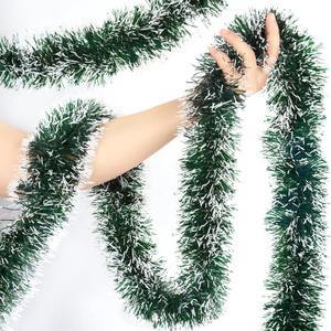 50 Ft Green Christmas Tinsel Garland Metallic Twist Shiny Garland for Xmas Christmas Tree Decorations, Holiday Home Party Supplies Indoor Outdoor Decor (Green)