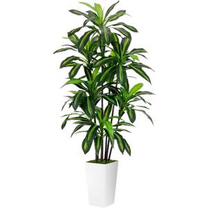 Artificial Dracaena Plant 6FT - Fake Tree with White Tall Planter - Faux Yucca Tall Fake Floor Plant in Pot - Artificial Trees for Home Office Living Room Decor Indoor