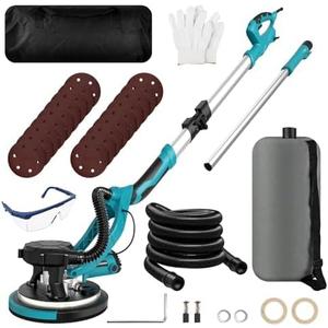 Drywall Sander, 1250W 11.5-Amp Electric Drywall Sander with Vacuum, Popcorn Ceiling Removal Tool with Variable Speed 800-1800RPM, Foldable & Extendable Handle, LED Light