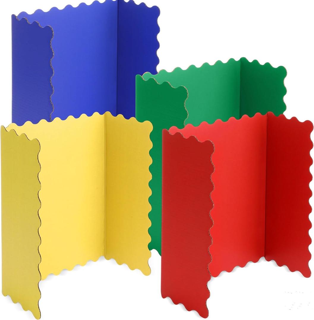 Mooliwe 4 Pack 24" x 16" Trifold Poster Board Neon Colors Corrugated Scalloped 3 Fold Small Display Boards Foldable Business Paper Board for Presentation Science Fairs Event School Projects