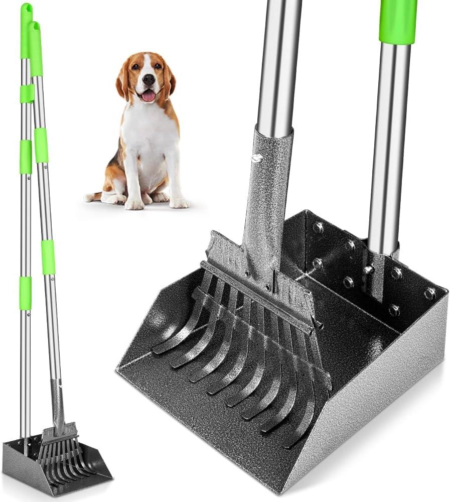 TOOGE Pooper Scooper, Dog Pooper Scooper Long Handle Stainless Metal Tray and Rake for Dogs Heavy Duty Pet Supplies to Use for Grass, Dirt or Gravel