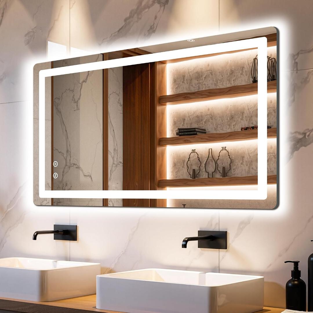Delma LED Bathroom Mirror with Lights, 24x40 Vanity Mirror for Bathroom Wall, Anti-Fog, Dimmable, Front Lit & Backlit, Memory Function, Shatterproof Tempered Glass, 3 Color Modes(Horizontal/Vertical)