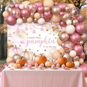 178 pcs Pumpkin Baby Shower Decorations Pink Balloons Set Fall Pumpkin Party for Girls A Sweet Little Pumpkin is On the Way Autumn Baby Shower Garland Arch Kit