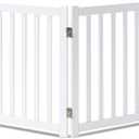 LZRS Wooden Free Standing Dog Gate 80" W x 24" H, Foldable Solid Hardwood Pet Safety Fence for House Doorways, Stairs, Hallways, Step-Over Pet Barrier, No Drill Easy Setup, White
