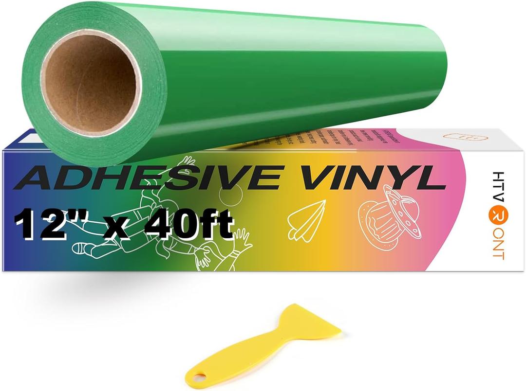HTVRONT Green Permanent Vinyl, 12" x 40 FT Green Adhesive Vinyl Roll for All Cutting Machine, Silhouette, Cameo Cutters, Signs, Scrapbooking, Craft, Die Cutters (Glossy Green)