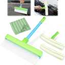 Shower Squeegee for Glass Doors & Window Squeegee Kit, 3-in-1 Silicone Squeegee with Rotatable Window Washer & Microfiber Towel, Green