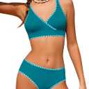 KANGKANG Girls Swimsuit Bikini Set Solid Color V-Neck Two Piece Bathing Suit with Chest Pad Adjustable Straps Swimwear 7-16T (9-10 Years, Dark Green)