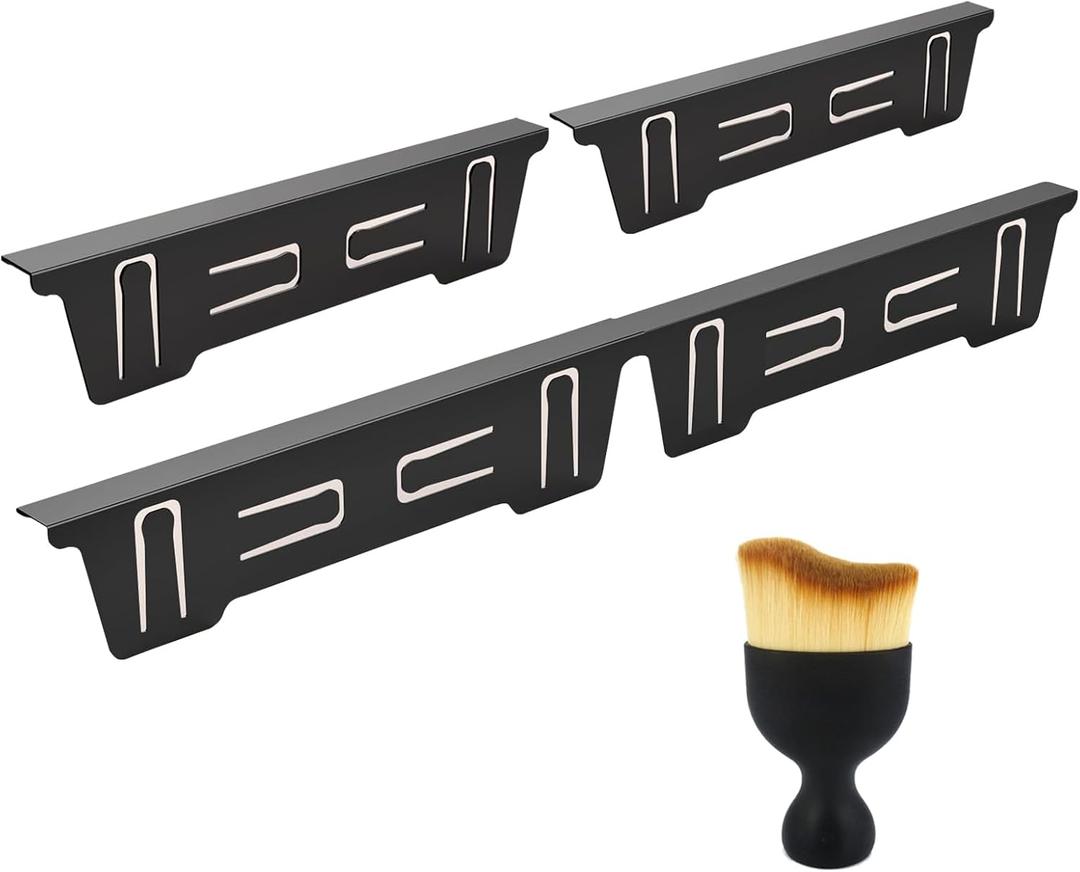 Adjustable Stainless Steel Stove Gap Covers, Expandable 13.827.6 Inch Heat-Resistant Filler with Cleaning Brush, Retractable Metal Counter Gap Cover for Electric & Gas Stoves  2 Pack (Black)