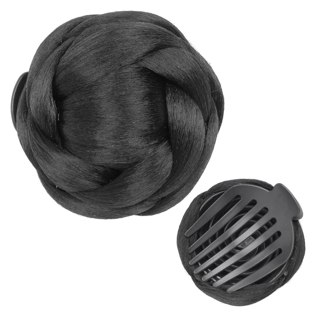 IMISSU Braided Chignon Dancer Hair Donut Hairpieces Scrunchie Claw Hair Bun Updo for Wedding Party (M1 Black)