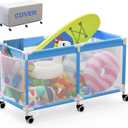 249 Gallon Large Pool Storage Bin with Cover, Heavy Duty Swimming Equipments, Mesh Rolling Pool Float Holder, Pool Storage Organizer for Noodles, Toys, Floats & Balls (Nature)