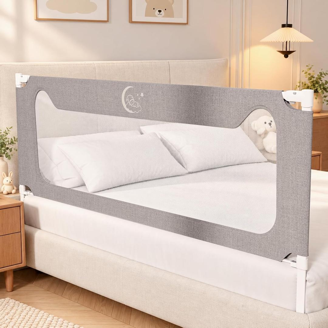 Bed Rail for Toddlers, 1 Piece Thickened Baby Bed Rail Guard with Height Adjustable, No-Drill Needed Bed Safety Fence for Baby with Headboard Rod, Bed Side Rails for Kids, 74.8in