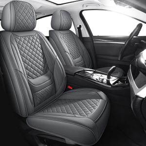 Car Seat Covers Full Set, Grey Leather Seat Covers, Breathable Front and Back Car Seat Protectors, Wear-Resistant Seat Covers Universal Fit for Most Cars SUV Truck (Grey-Diamonds, Full Set)