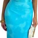 SISKIN Backless Beach Dress Deep V Neck Cut Out Seashell Decor Dresses Women Sexy Long Dress for Party Vacation (Blue, L)