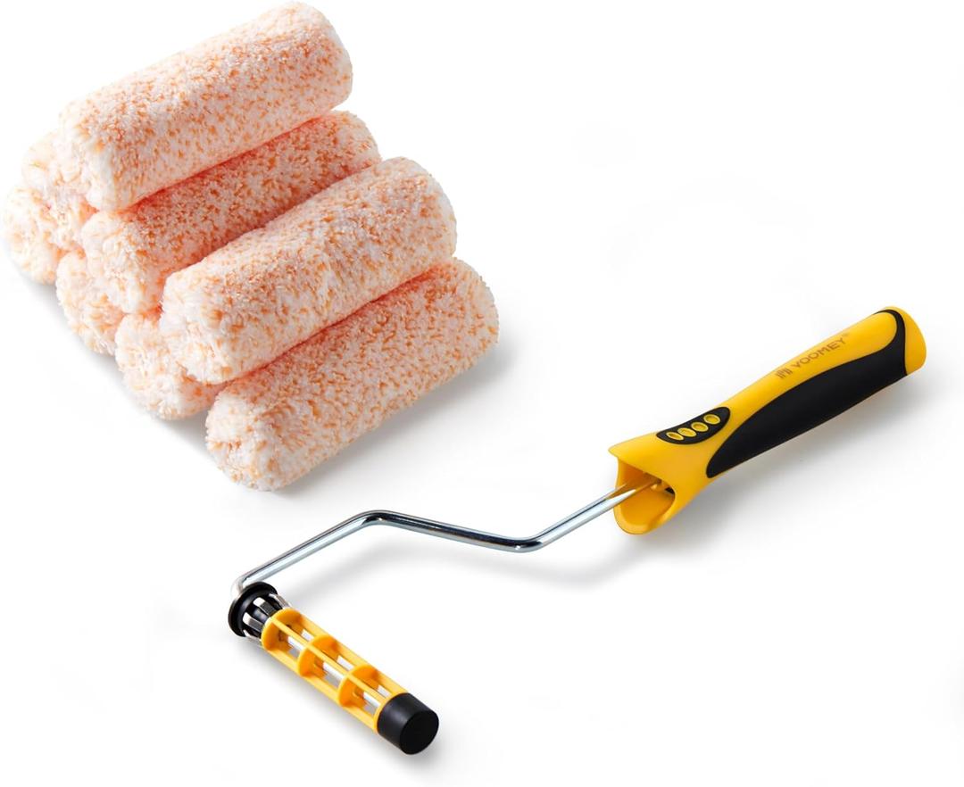 Voomey Paint Roller 4 Inch with Frame, Microfiber Jumbo Paint Roller Covers with 1/2 Nap, Graet for Wall Corners, Cabinets, Furniture Painting, 7 Pieces