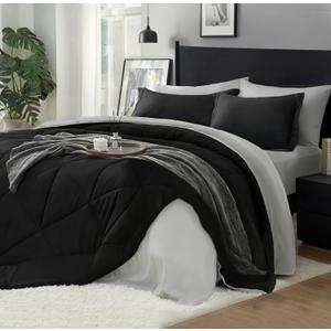 BEDELITE Twin XL Comforter Set 5 Pieces Bed in A Bag - Soft Microfiber Reversible Twin Extra Long Black Bed Set with Comforters, Sheets, Pillowcase & Sham, Cozy Bedding Sets for College Dorm Room