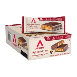 Atkins Chocolate Peanut Butter High Protein Bar, 16g Protein, 12 Count (EXP 06/15/27)