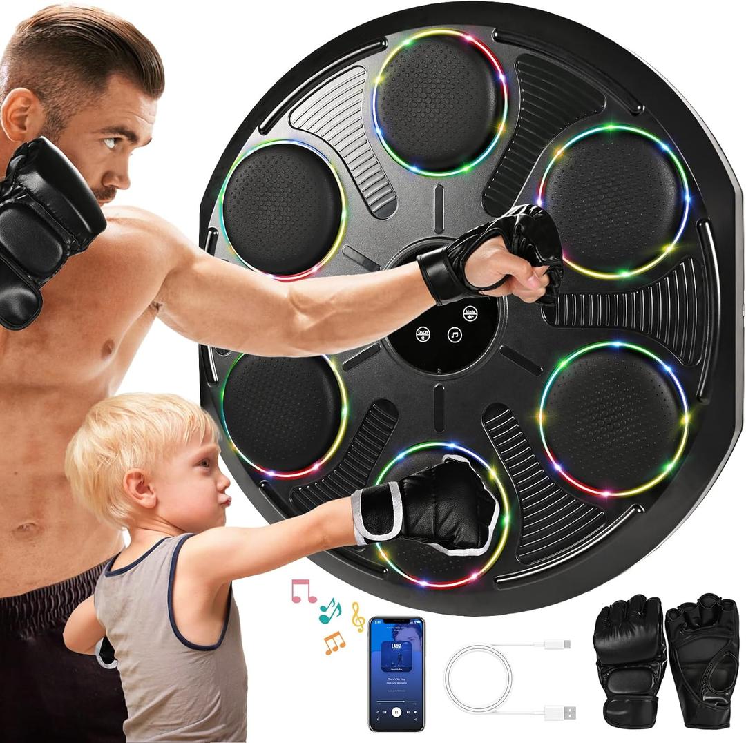 2025 Music Boxing Machine for Adults Kids, Smart Boxing Training Machine with Gloves, Wall Mounted Punching Machine with 12 Speeds & Modes, Reflex Training Suitable for Home,Office,Gym