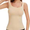 Square Neck Shapewear Tank Tops for Women Tummy Control Compression Tanks Seamless Shaping Camisole Body Shaper (Beige, M)