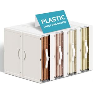 Plastic Bed Sheet Organizers and Storage 4 Pack Sheet Set Storage Organizer, Foldable Linen Closet Organizer with Window, Lockable Storage Bins for for Bedding Sheets, Duvet Covers, Blankets