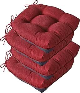 Chair Cushions for Dining Chairs, Seat Cushions for Kitchen Chairs, Indoor Seat Cushions with Ties, Tufted Foam Chair Pads, Non Slip Chair Cushions Set of 4, 15.5" x 15.5" x 4", Red