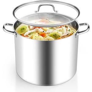 Homikit 20 Quart Soup Pot with Lid, Large Stainless Steel Stock Pot with Double Handles, Heavy Duty Cookware Induction Stockpot for Canning Steaming Simmering, Compatible All Cooktops, Dishwasher Safe, 20QT