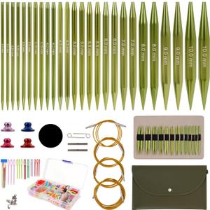Interchangeable Circular Knitting Needles Set Includes 13 Pairs of Premium Aluminum Needles and Knitting Tools Box for Knitting Projects Use