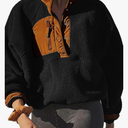 Aoang Womens Oversized Sherpa Jacket Fuzzy Fleece Teddy Coat with Pockets Colorblock L