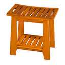 14" Compact Teak Shower Stool with Shelf & Handle - Waterproof, Non-Slip Bath Bench for Small Bathrooms/Outdoor Use, 300 lbs Capacity (Patented), Size: 14"W x 10" Dx 17"H