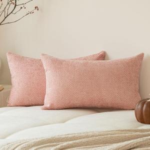 a moment Pink Spring Chenille Throw Pillow Covers 12x20 Inch Pack of 2 Modern Decorative Throw Pillow Covers Farmhouse Cross Covers Modern Home Decor for Sofa Bedroom Living Room