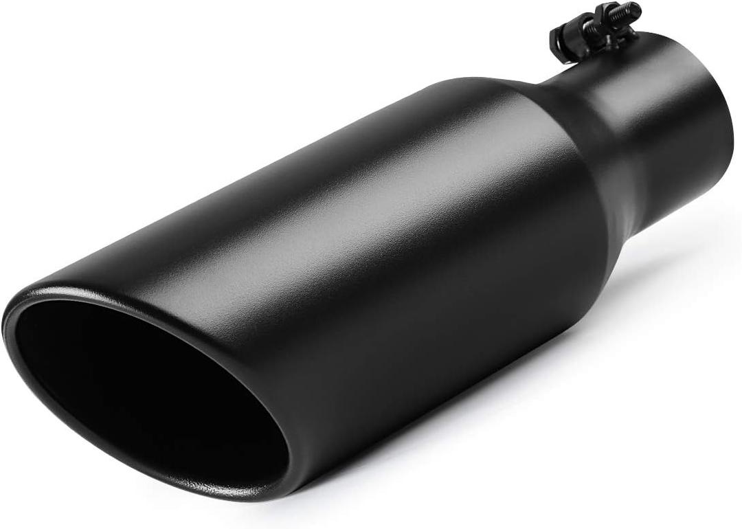 A-KARCK Exhaust Tip 2.5 Inch Inlet, 2.5" Inlet 4" Outlet 12" Long Black Coated Finish Muffler Tip For Truck Tailpipe, Stainless Steel Rolled Edge