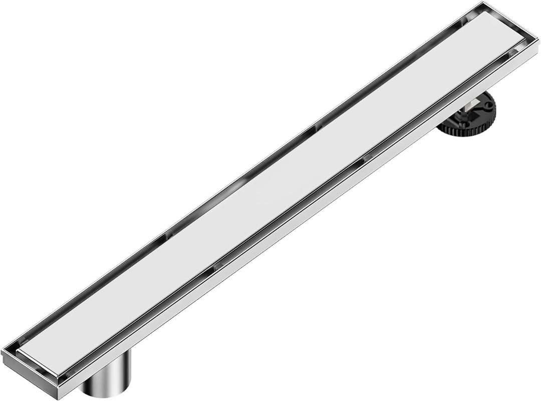 Neodrain 48-Inch Offset Linear Shower Drain with Tile Insert Grate Cover, Brushed 304 Stainless Steel Rectangle Side Outlet Shower Floor Drain, Adjustable Leveling Foot, Hair Strainer/Catcher