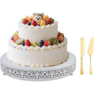 MTJYQTF White Cake Stand Set - 16 in Metal Round Cupcake Dessert Stand with Cake Cutting & Cake Spatula for Party, Candy Table Display for Wedding Birthday Baby Shower CS003-16pan-white