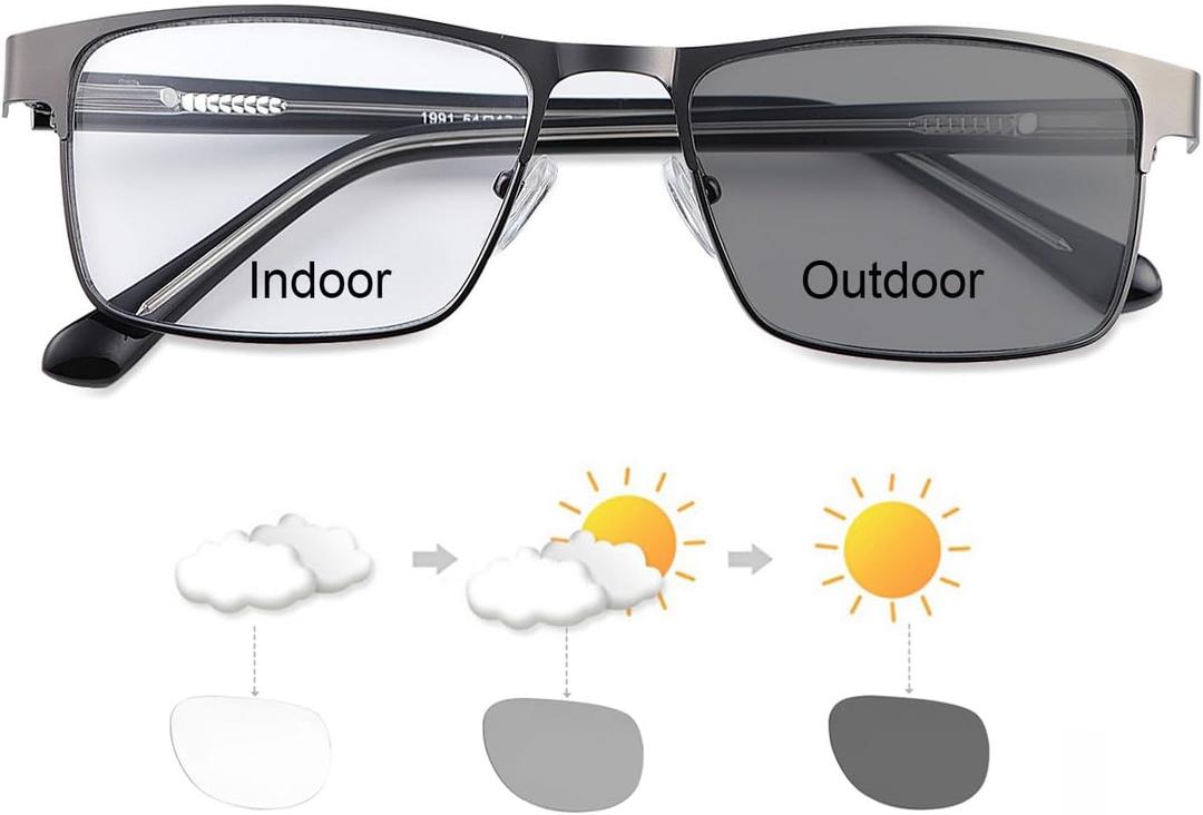 MIRYEA Photochromic Nearsighted Distance Glasses Transition Sunglasses For Men Women Retro Myopia Glasses Lightweight Negative Power Short Sighted Black Full Frame Eyewear Anit Glare UV400 Protection, 2.5 x