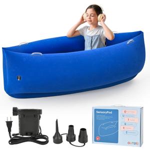 OUTREE Upgraded Sensory Chair for Kids  60" Sensory Pod Inflatable Peapod for Children, Includes Electric Air Pump,Sensory Toys Giftfor Kids with Autism,Blue