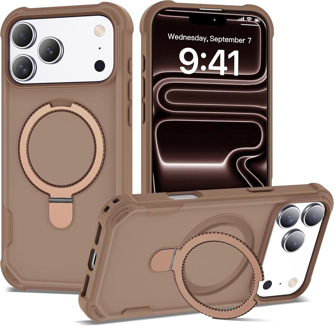 Compatible with iPhone 17 Pro Max Case 6.9'' with Magnetic Ring Stand [Military Drop Protection][Compatible with MagSafe] Shockproof 17 Pro Max Phone Case for Men Wowen,Brown