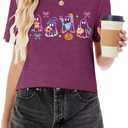 Halloween Spooky Season Cute Ghost T Shirt for Women Crewneck Fall Pumpkin Colorful Graphic Tee Tops (XL)