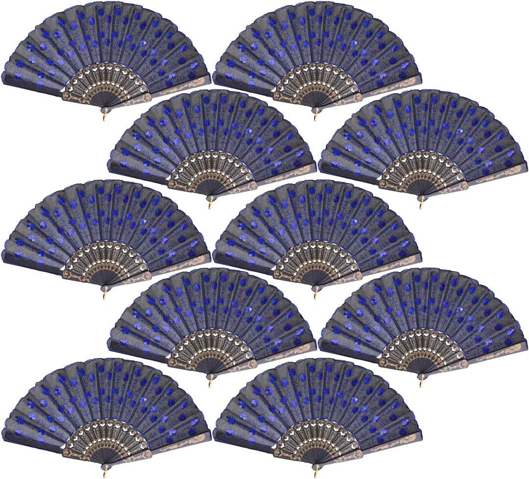 30 Pack Fabric Folding Handheld Fans, Perfect for Weddings, Parties, and Dancing, Royal Blue