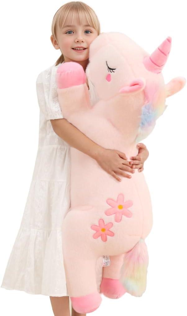 32inch Cute Giant Pink Unicorn Plush, Jumbo Soft Body Pillow Pet, Large Rainbow Unicorn Stuffed Animals Toy, Big Doll for Kids Girls and Boys, Birthday