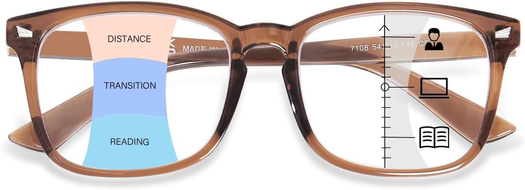 Progressive Multifocal Reading Glasses for Women Men, Square Blue Light Blocking Computer Readers