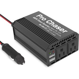 Pro Chaser 400W Car Power Inverter  DC 12V to AC 110V Converter with Dual AC Outlets & 6.2A USB Ports, Ideal for Road Trips, Camping, Small Appliances & Electronics (Black)