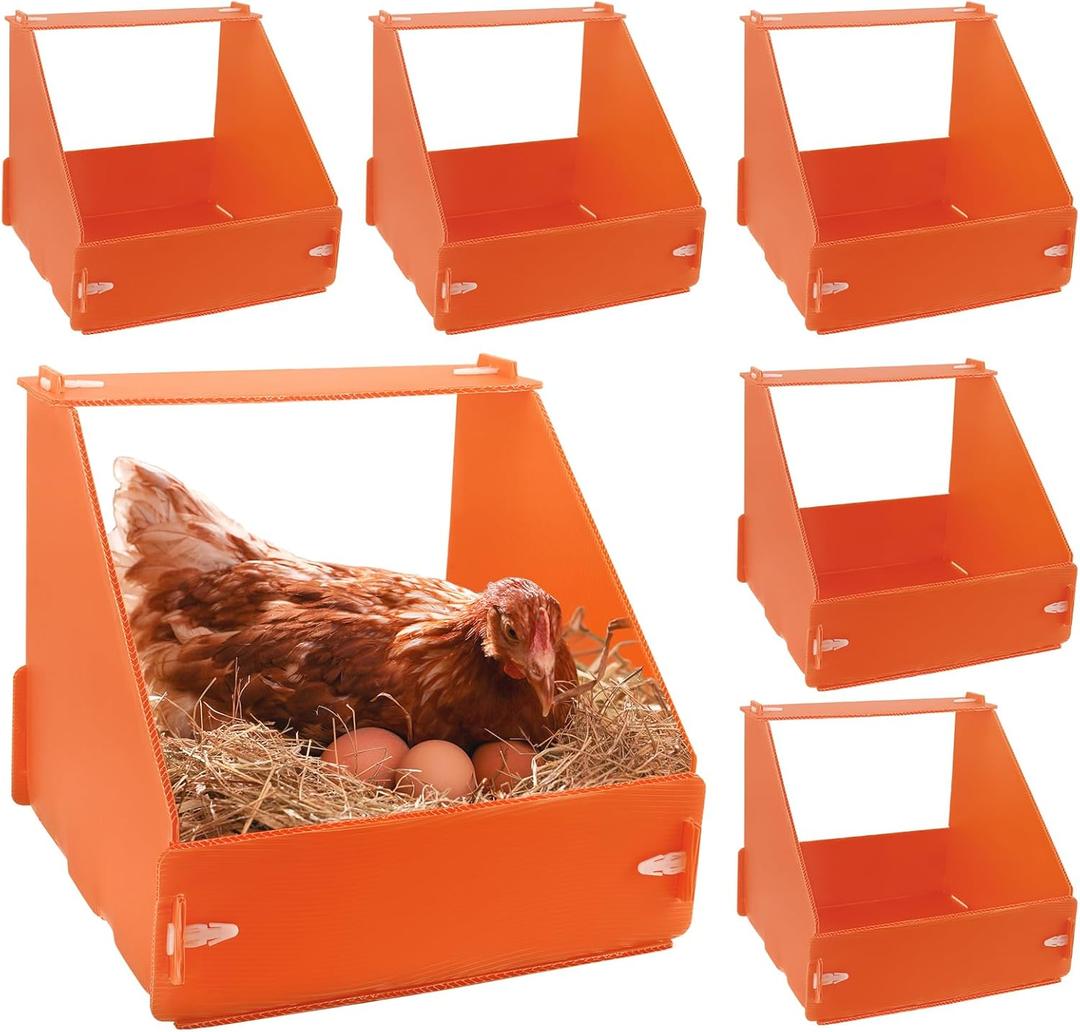 6 Pack Chicken Nesting Boxes for Laying Eggs for Hens Ducks and Poultry, Orange