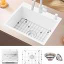 White 22x18In Kitchen And Bar Sink-Stainless Steel Drop In Single Bowl Topmount Kitchen&Bar Sink With SS Grid And Drain Assembly Clean&Bright White Bar Sink Enhance Aesthetic Appeal Of Modern Kitchen