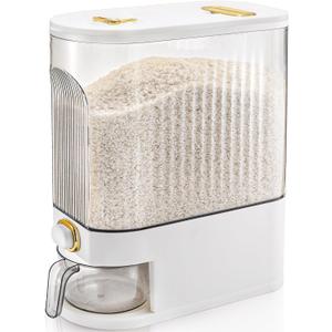 Clear Rice Holder Dispenser, 22 Lbs Large Grain Storage Container with Measuring Cup, Cylinder Household Food Dispenser Bucket Kitchen Organization for Cereal Oatmeal Coffee Bean Soybean Corn
