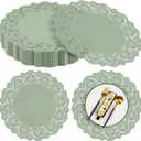MCEAST 100 Pack Round Sage Green Paper Doilies 13.5 Inches Lace Paper Place Mats Rustic Scallop Doily Disposable Table Pads for Food Cakes Crafts Party Weddings Tableware Decor