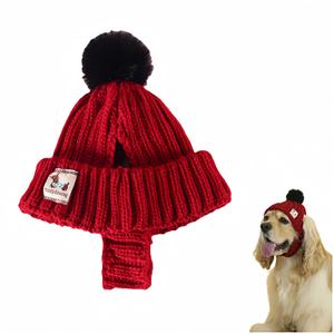 Warm Knitted Pet Beanie - Winter Dog Cat Hat with Ear Holes, Soft Dog Knit Cap, Pet Knit Hat, Dog Beanie Hat, Cozy Pet Winter Hat, Dog Cap, Furry Friend Ear Hole Beanie (Red, Small)