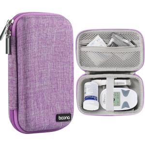 Diabetes Travel Case EVA Hard Shell Diabetic Supplies Bag Organizer for Blood Sugar Testing Kit, Glucose Monitor Kit with Meter, Glucose Test Strips, Lancets, Lancing Device, Alcohol Wipe (Purple)