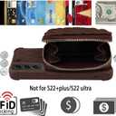 MONASAY Zipper Wallet Case Fit for Galaxy S22 5G 6.1in, [Screen Protector ][RFID Blocking] Flip Leather Handbag Phone Cover with Card Holder Crossbody Shoulder Lanyard Strap, Brown
