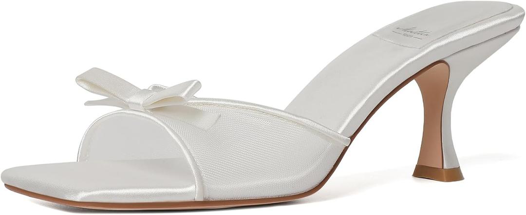 Mostrin Kitten Heels for Women Round Toe Heels With Bow Vintage Mules Sexy Slip on Stiletto Backless Sandals for Party Daily