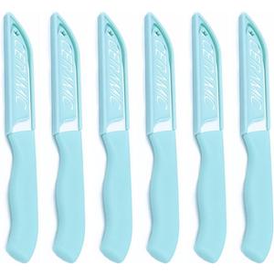 6 Pack Ceramic Paring Knife with Knife Cover, Lightweight Ceramic Knives, Fruit and Vegetable Small Knife (Blue)